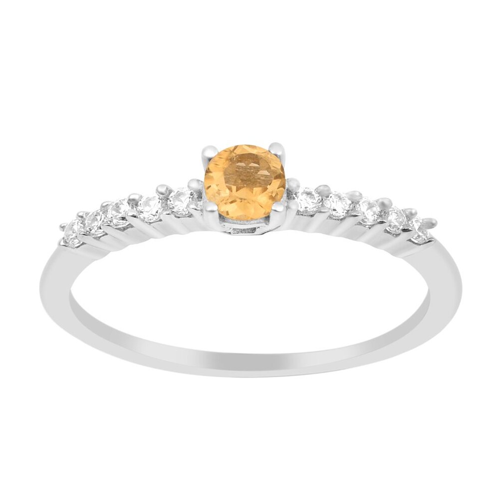 Round Shape Citrine 925 Sterling Silver Solitaire Accents Women Wedding Ring